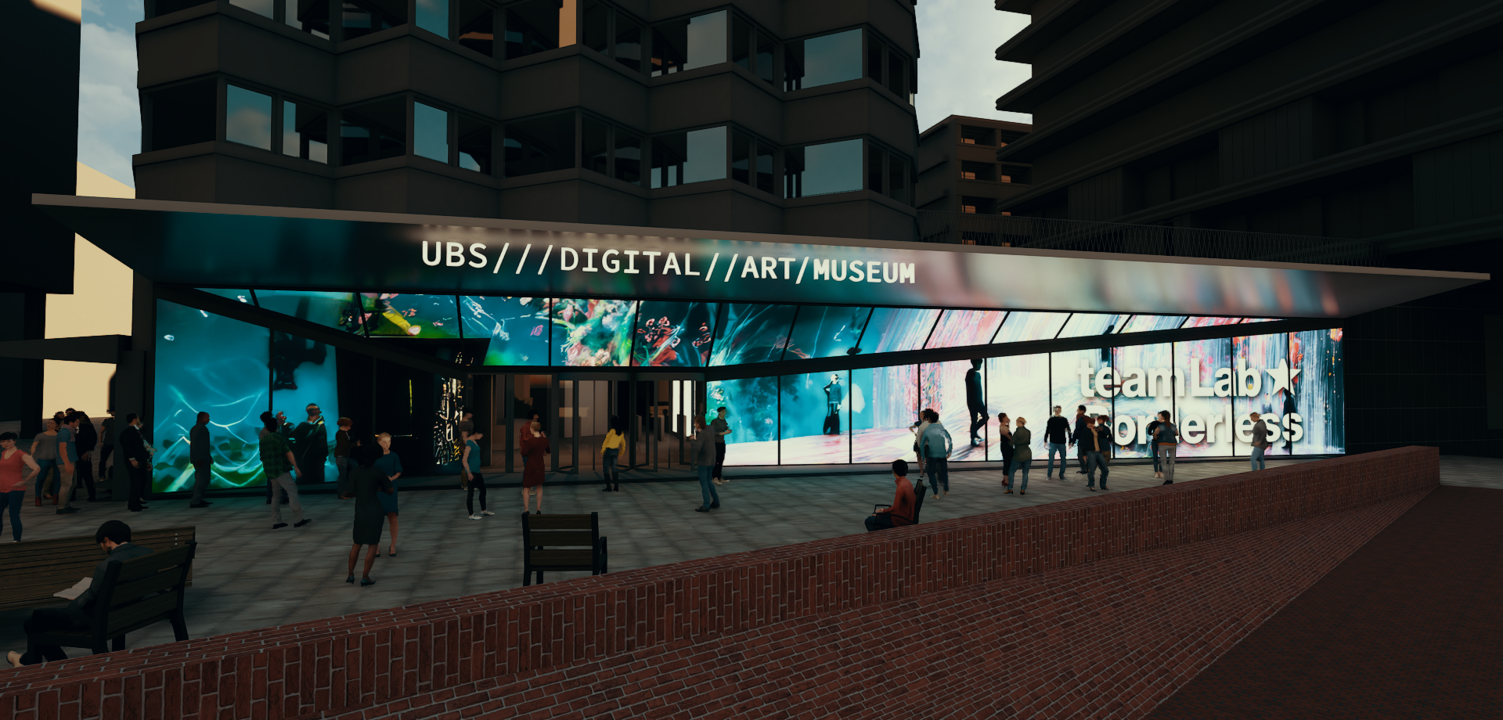 6229-Haupteingang-Medienfassade-immersive-digitale-Kunst_UBS_DIGITAL_ART_MUSEUM © Thorsten Bauer